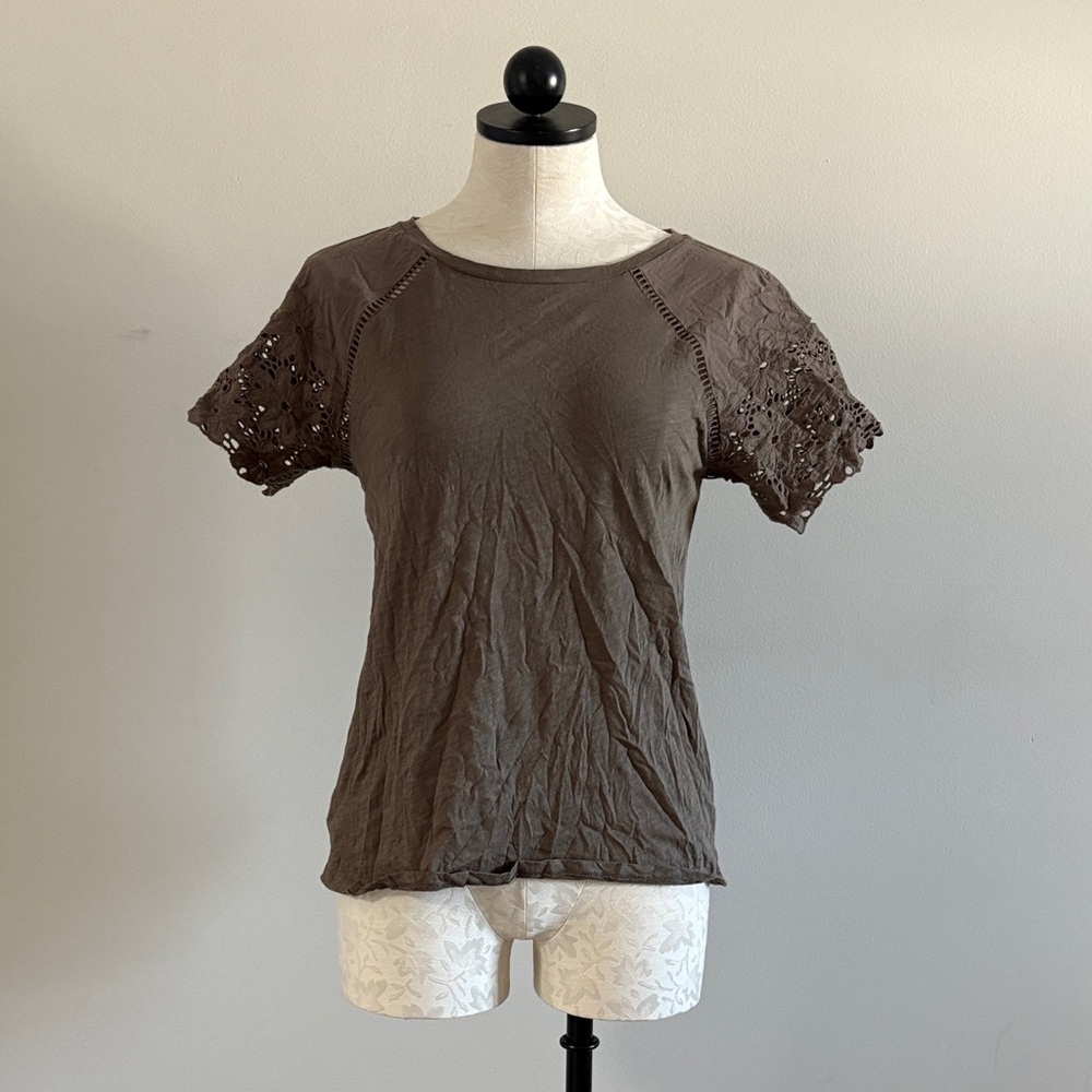 LOFT Brown Short Sleeve Lace Top